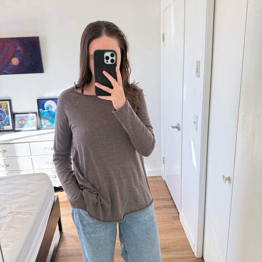 Labo Art Jeppe Brown Wool Long Sleeve Boxy Shirt Top Lagenlook Minimalist S